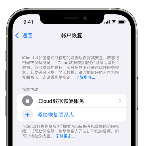 城东苹果手机维修分享在 iPhone 上设置帐户恢复联系人的方法 