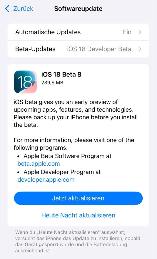 城东苹果手机维修分享苹果 iOS / iPadOS 18 开发者预览版 Beta 8 发布 